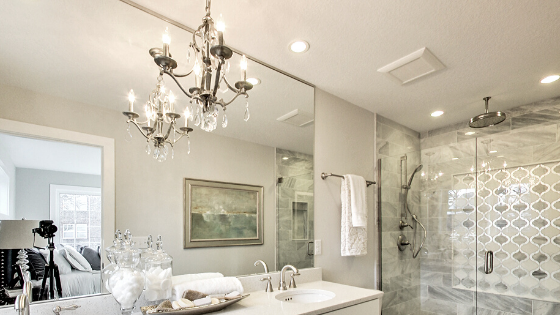 Chandelier in best sale powder room